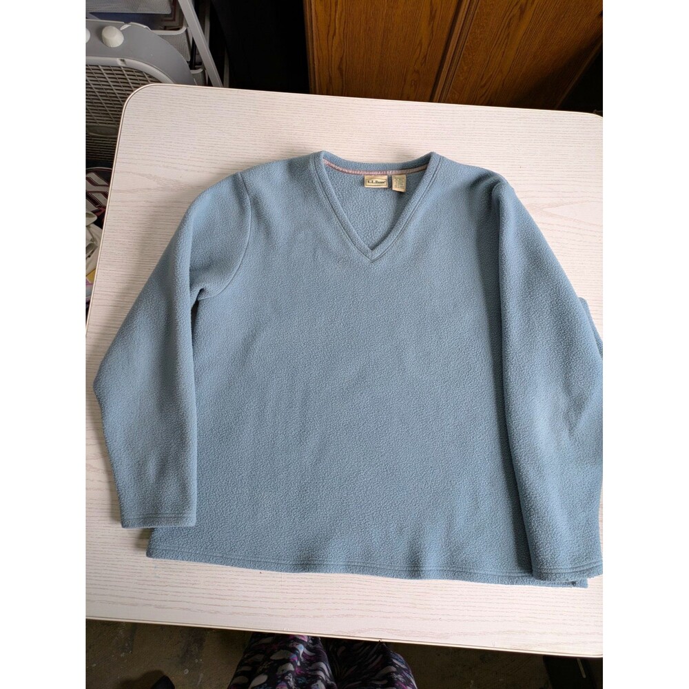 Vtg L.L.Bean Women's XL Regular Blue Fleece V-Neck Pullover Sweatshirt